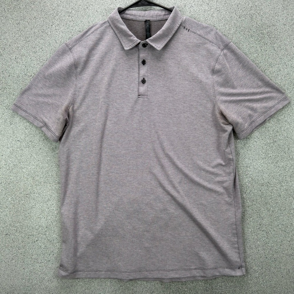 Lululemon Mens XL Heathered Purple Gray Short Sleeve Polo Shirt Stretch Athletic - Picture 3 of 11